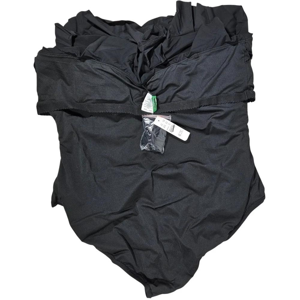 J. Crew Matte ruched one-piece swimsuit‎ with ruffles in Black Plus 24 NWT
